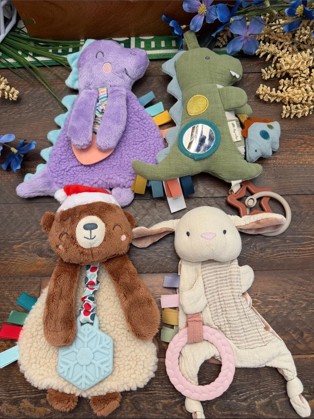 Itzy Ritzy Baby Sensory & Teether Toy Bundle - Set of 4 (Dino, Bunny, Bear) EUC